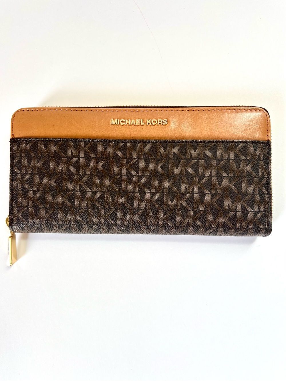 Michael Kors Mercer Signature Monogram Zip Around Continental Wallet Brown